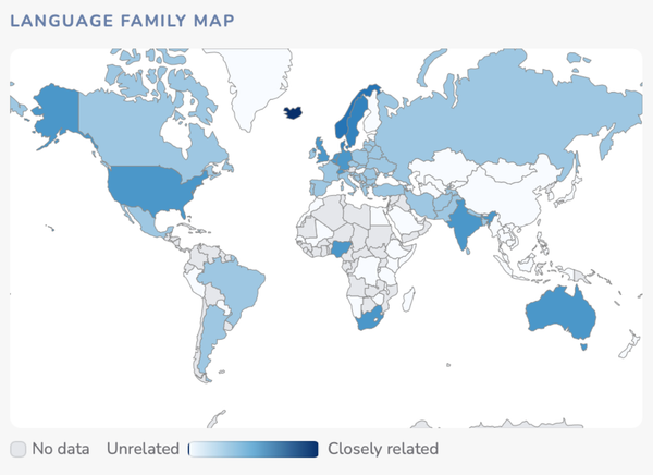 map showing countries that have languages related to Icelandic